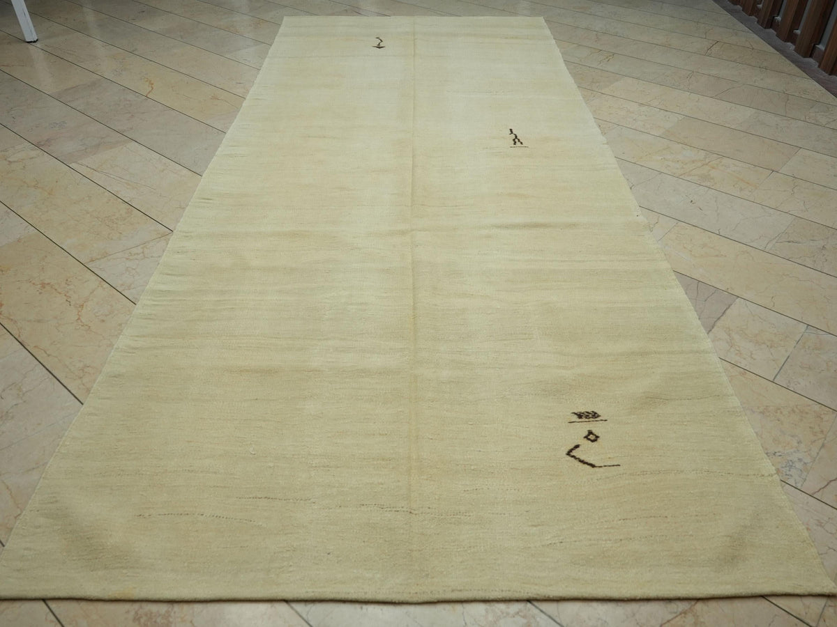 Handmade Cream Wool Kilim Rug: Vintage Tribal Flat Weave Neutral Rugs, 5,4x13 ft.