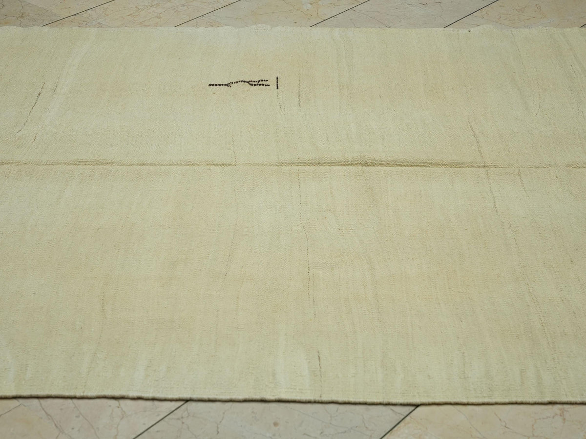 Handmade Cream Wool Kilim Rug: Vintage Tribal Flat Weave Neutral Rugs, 5,4x13 ft.