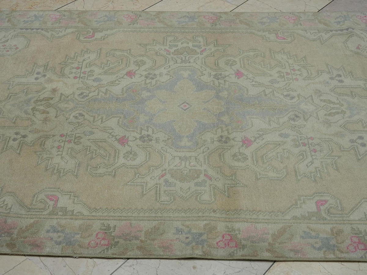 Faded Color Vintage Turkish Rug: 4.7x8 Feet,Low Pile Handmade Oushak Area Rugs.