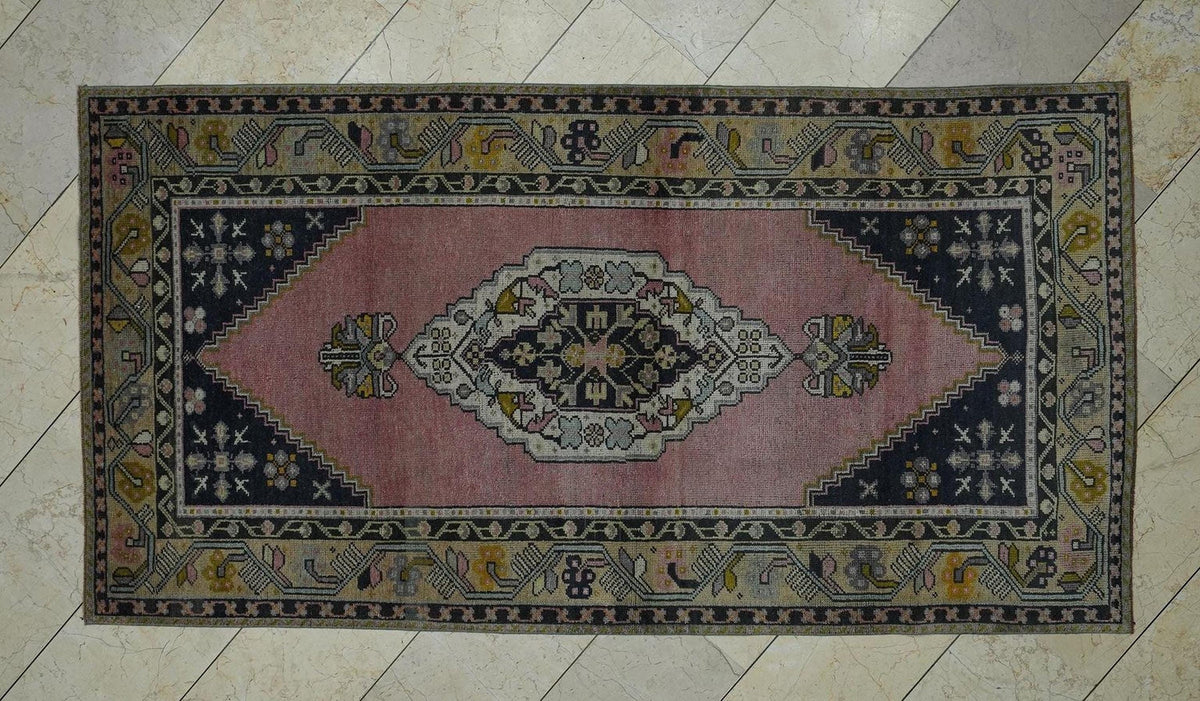 Handmade Wool Oushak Rug: 4x7.6 Feet,Vintage Turkish Area Rugs.