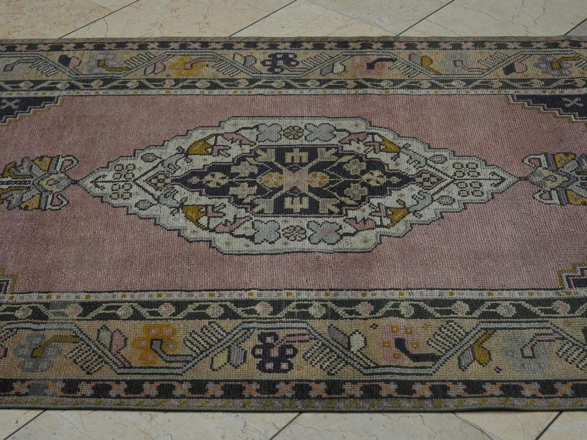 Handmade Wool Oushak Rug: 4x7.6 Feet,Vintage Turkish Area Rugs.