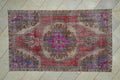 Vintage Pink Oushak Rug: 4,3x7,2 Feet,Handmade Turkish Small Size Rugs.