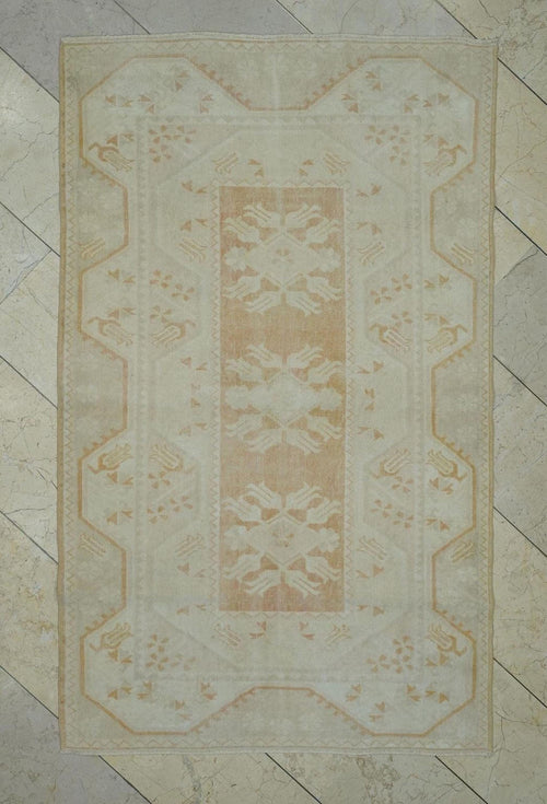 4x6 Vintage Wool Oushak Rug: Pastel Boho Turkish Carpet