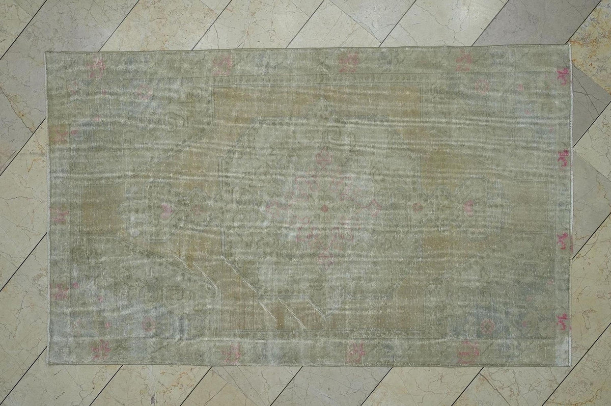 Muted Vintage Turkish Area Rug: 4.6x7.3 Feet,Farmhouse Decor,Handmade Carpet Rugs.