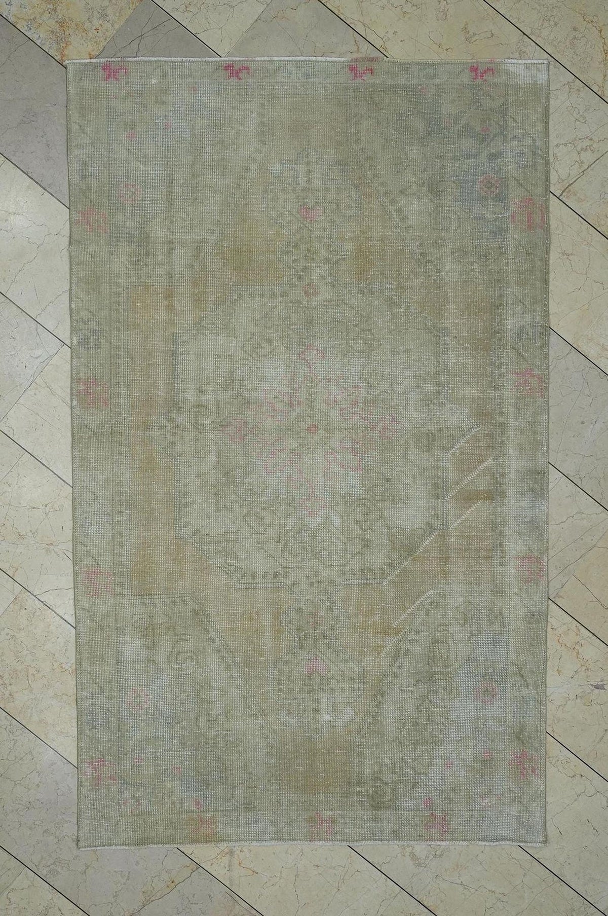 Muted Vintage Turkish Area Rug: 4.6x7.3 Feet,Farmhouse Decor,Handmade Carpet Rugs.