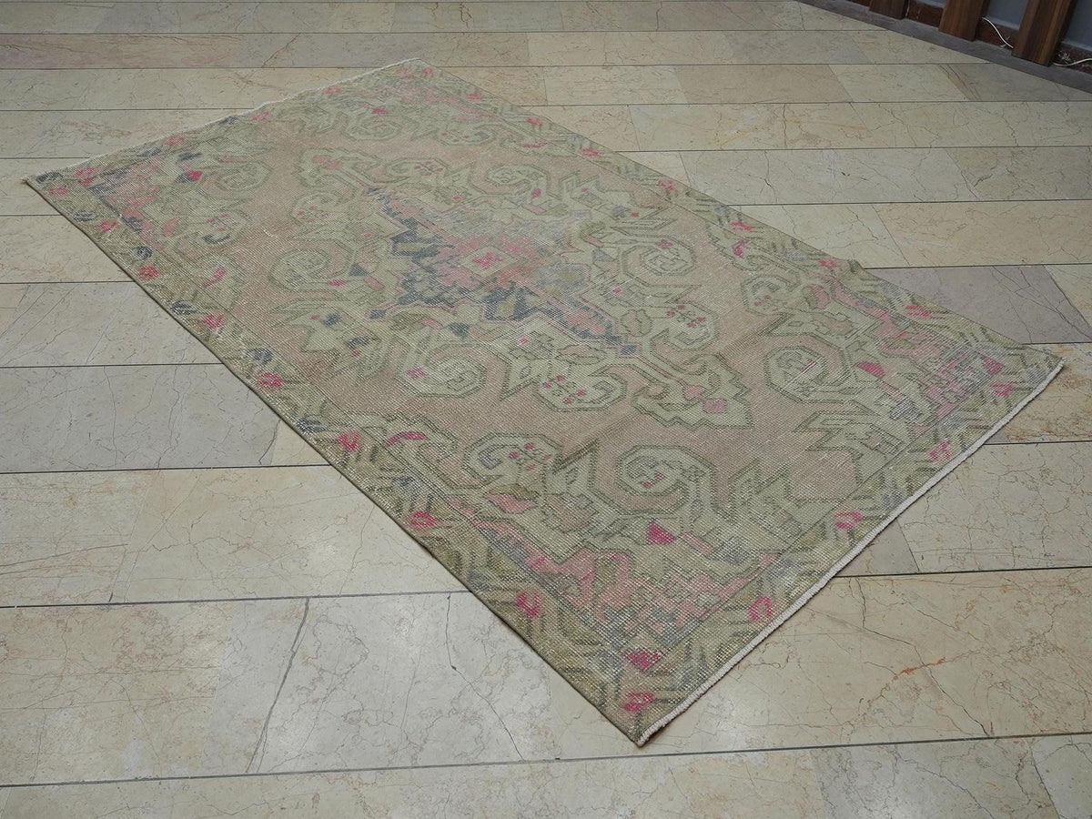 4x7 Vintage Muted Cappadocia Rug:Handmade Turkish Rugs For Home Living Floor Decor.