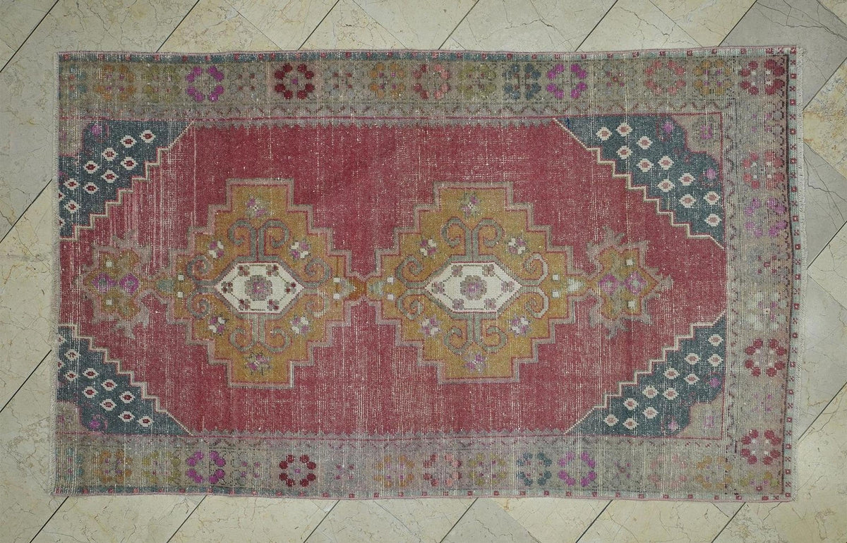 1960s Vintage Turkish Rug,4.2x7.1 Ft,Handmade Wool Oushak Carpet Rugs.