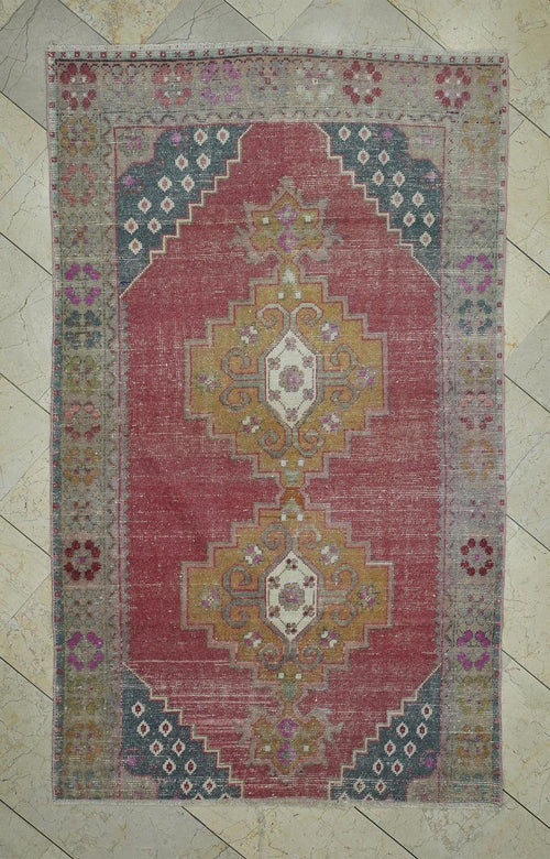 1960s Vintage Turkish Rug,4.2x7.1 Ft,Handmade Wool Oushak Carpet Rugs.