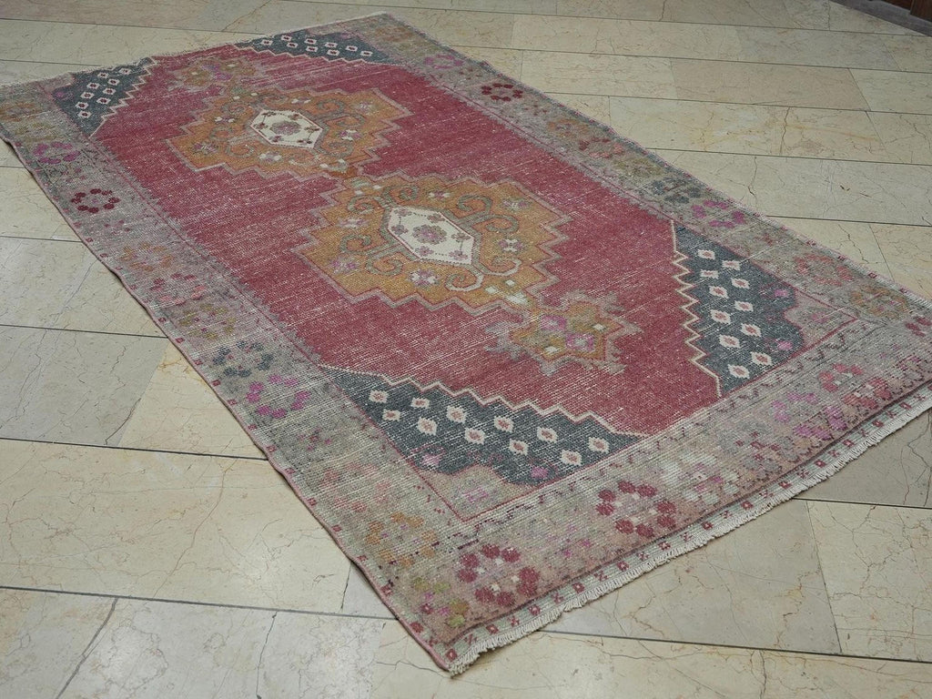 1960s Vintage Turkish Rug,4.2x7.1 Ft,Handmade Wool Oushak Carpet Rugs.