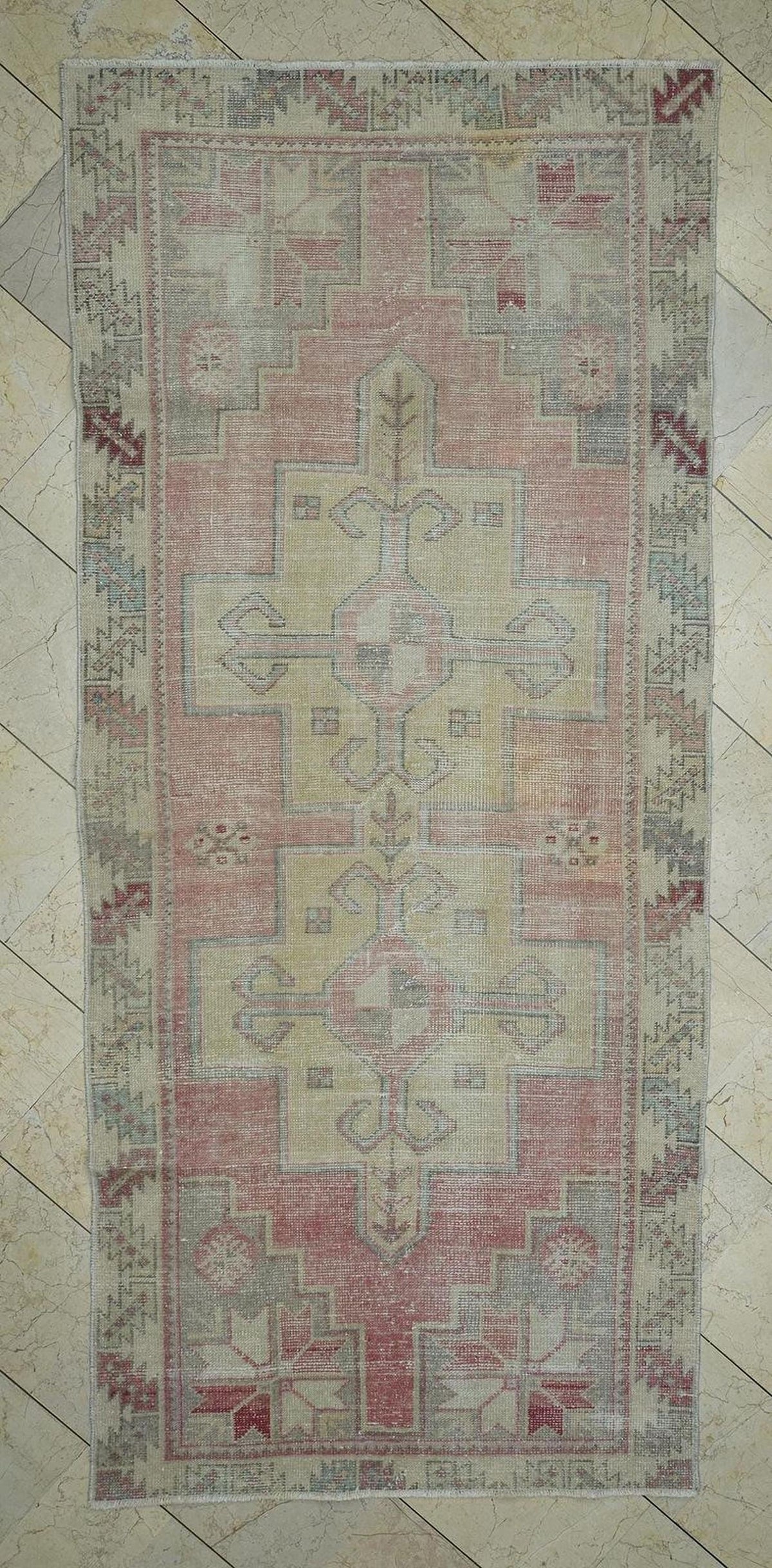 Vintage Handmade Oushak Rug: 4x9 Ft,Winter Decor Wool On Cotton Turkish Carpet.