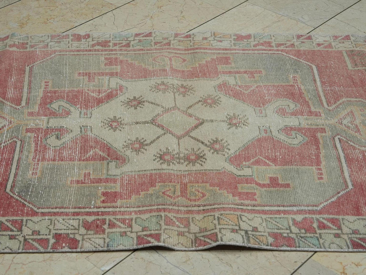 Vintage Handmade Wool Oushak Rug,3.4x7.3 Ft,Mid Century Antique Anatolian Rugs.