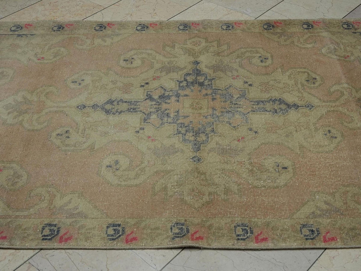 Vintage Turkish Oushak Rug: Small Size Handmade Wool Carpet, Pastel Colors Rugs, 4,1x7,2
