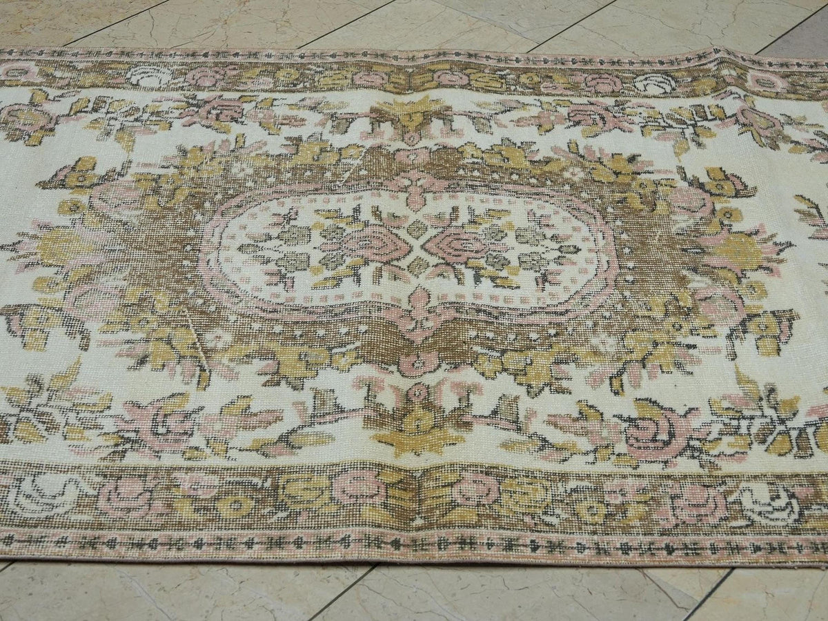 Wool Turkish Oushak Rug: 4x6.9 Feet,Neutral Handmade Area Carpet,