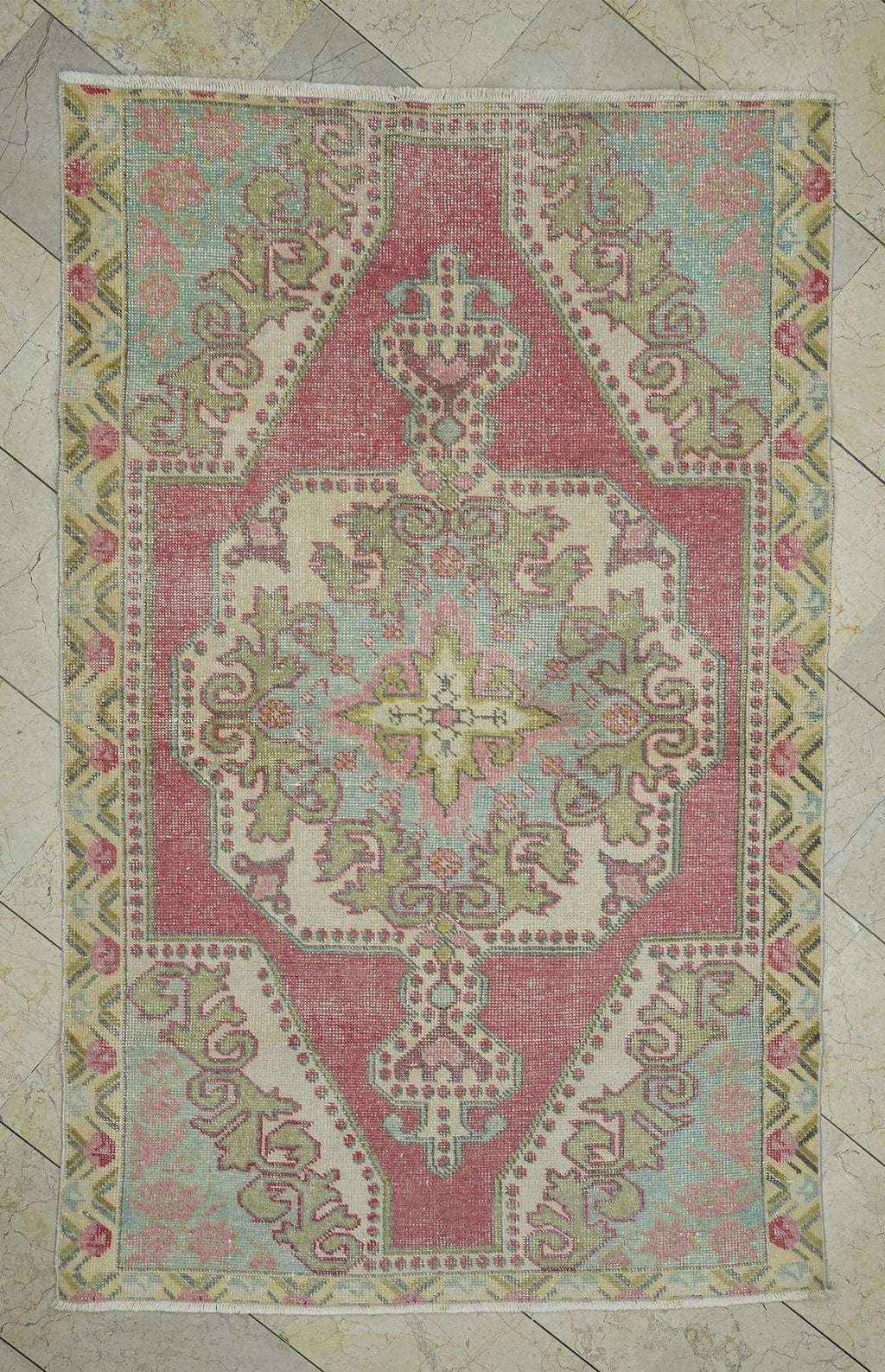 Sky Blue Vintage Handmade Oushak Rug,4.3x6.8 Ft,Wool Turkish Carpet Rugs