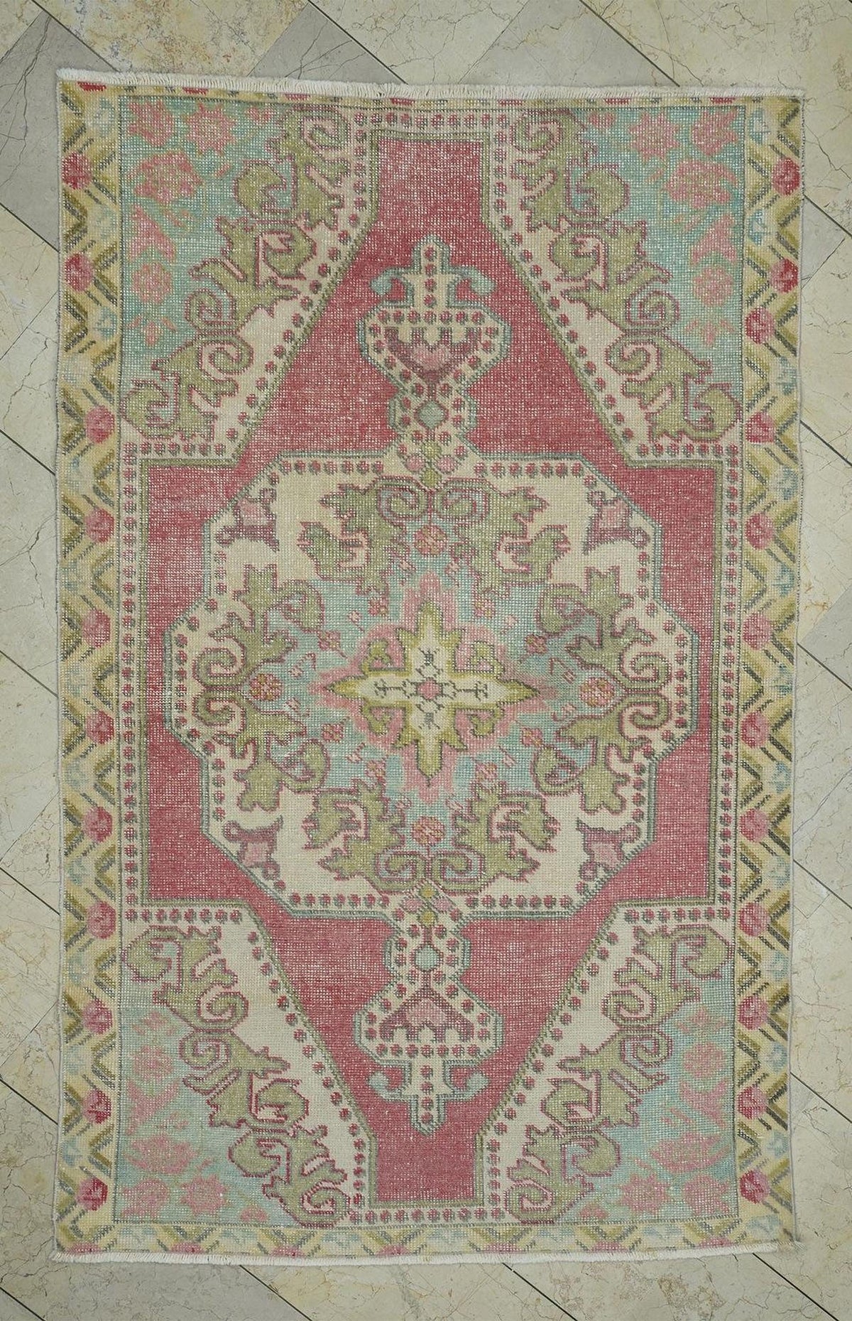 Sky Blue Vintage Handmade Oushak Rug,4.3x6.8 Ft,Wool Turkish Carpet Rugs