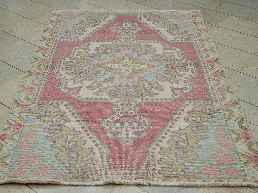 Sky Blue Vintage Handmade Oushak Rug,4.3x6.8 Ft,Wool Turkish Carpet Rugs