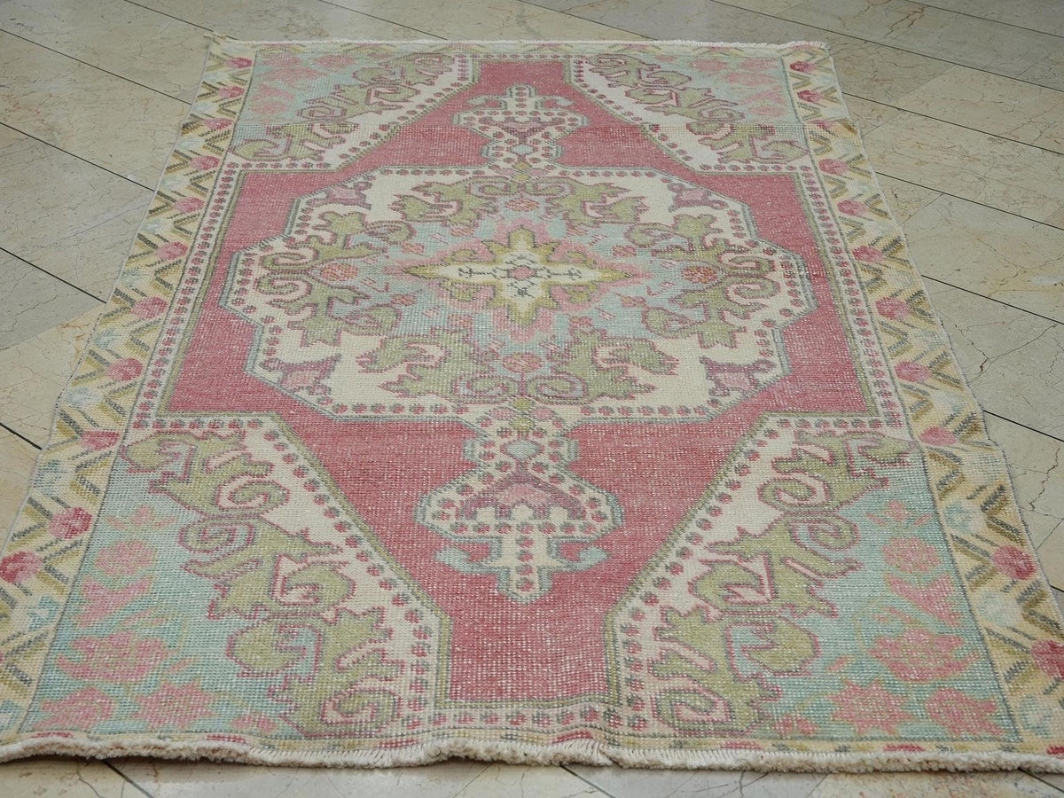Sky Blue Vintage Handmade Oushak Rug,4.3x6.8 Ft,Wool Turkish Carpet Rugs