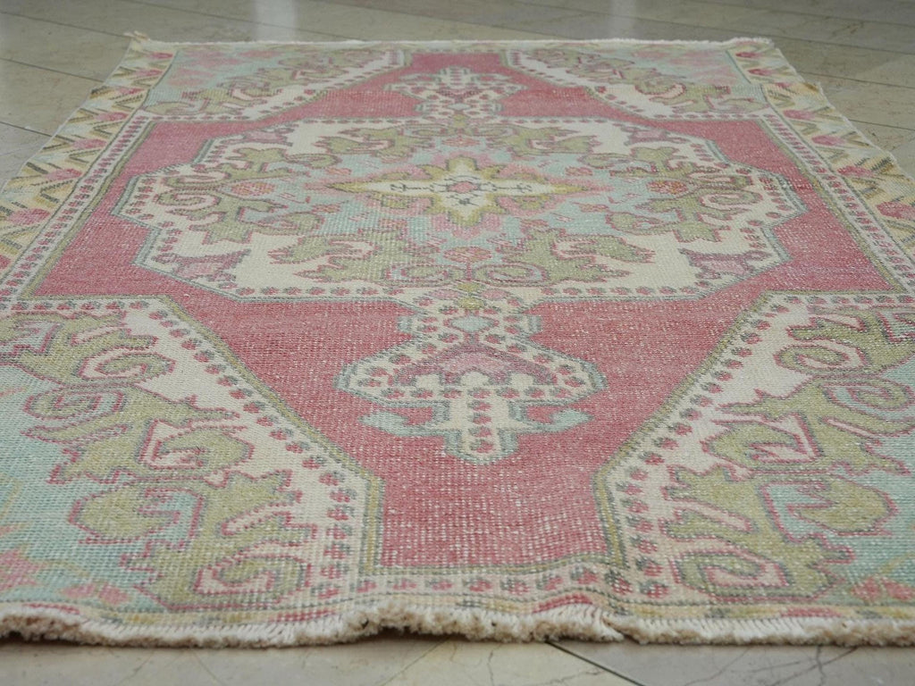 Sky Blue Vintage Handmade Oushak Rug,4.3x6.8 Ft,Wool Turkish Carpet Rugs