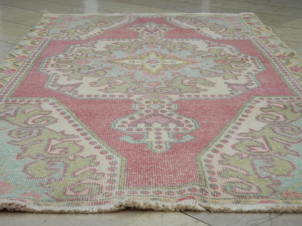 Sky Blue Vintage Handmade Oushak Rug,4.3x6.8 Ft,Wool Turkish Carpet Rugs