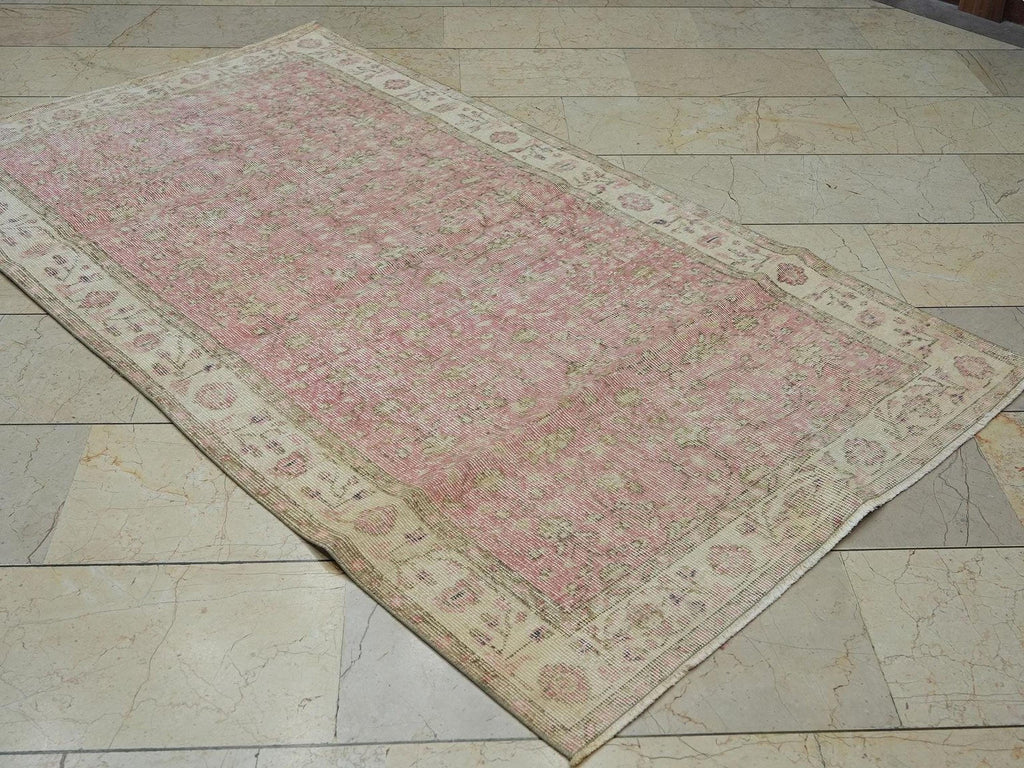 Salmon Pink Vintage Handmade Oushak Rug,3.8x6.6 Ft,Mid Century Modern Rugs