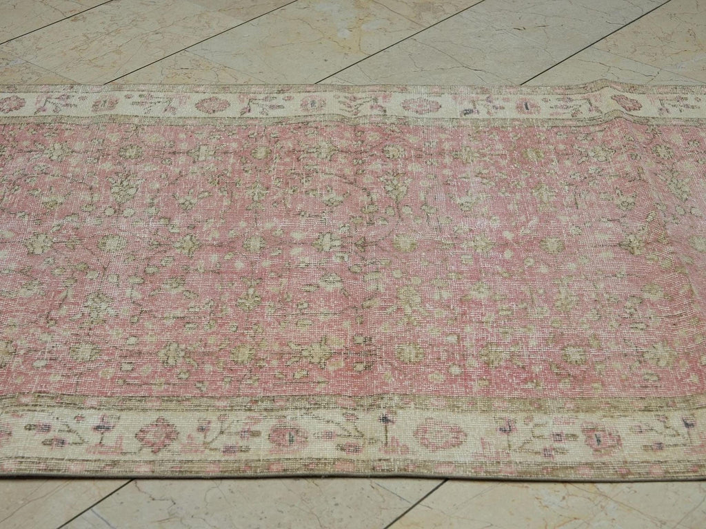 Salmon Pink Vintage Handmade Oushak Rug,3.8x6.6 Ft,Mid Century Modern Rugs