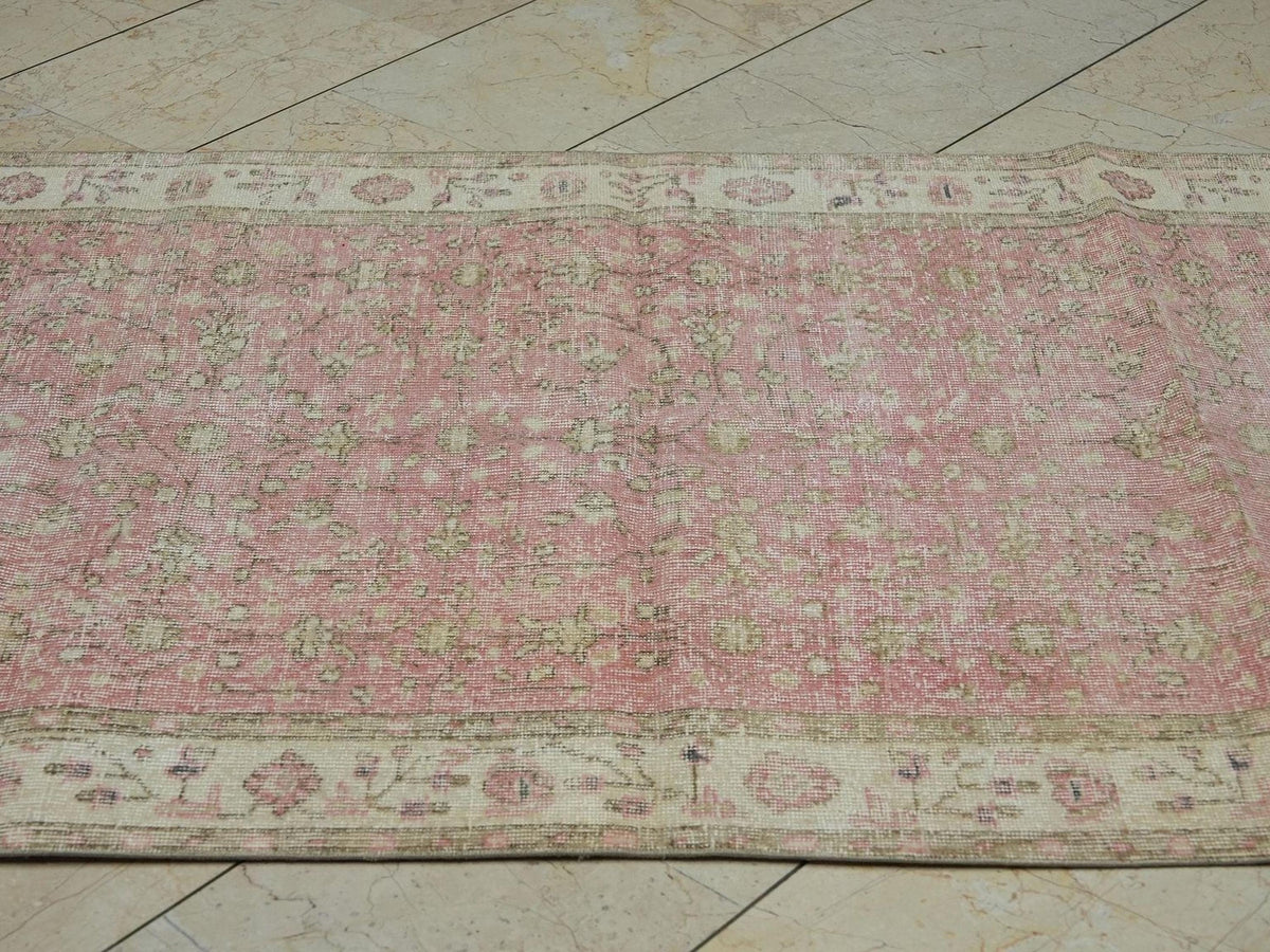 Salmon Pink Vintage Handmade Oushak Rug,3.8x6.6 Ft,Mid Century Modern Rugs
