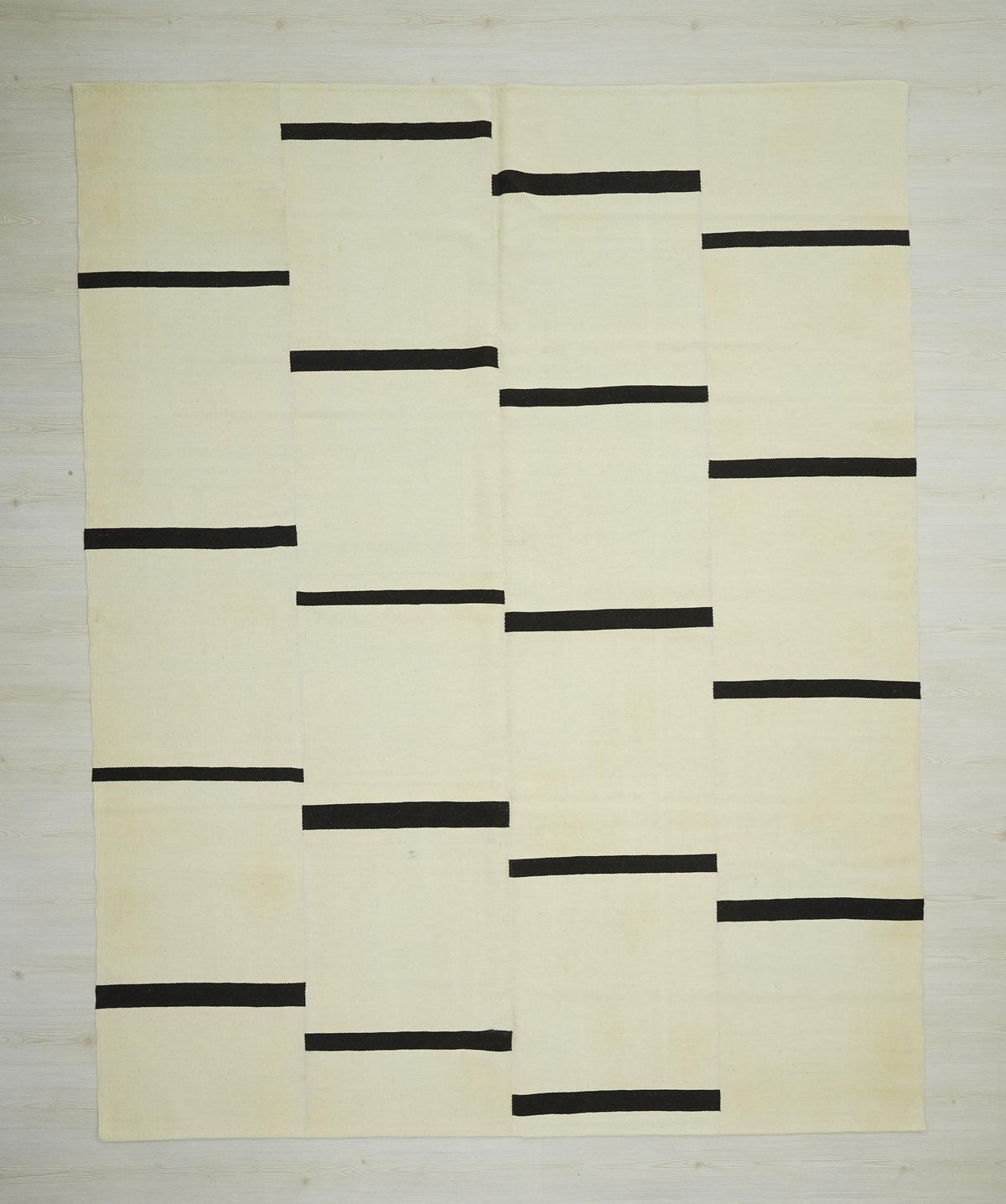 Handmade Scandinavian style Kilim Rug - Cream and Brown Striped Wool Turkish Rugs 8x10
