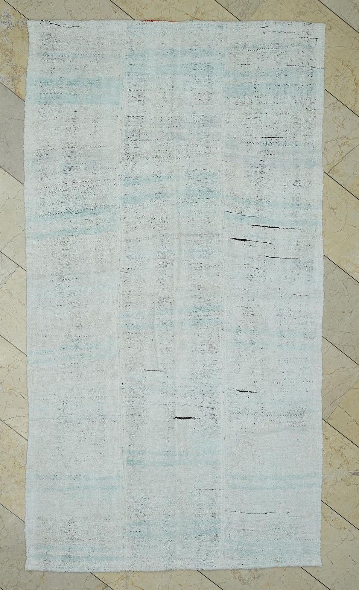 Scandinavian Style Hemp Kilim Rug, Blue Gray Stripe Turkish Flat-weave Rugs (4.5x8 ft)
