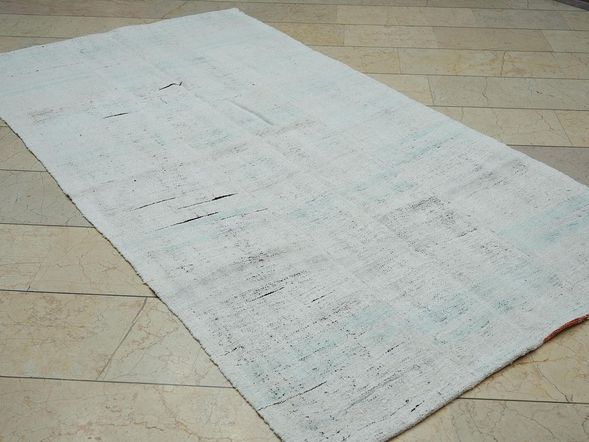 Scandinavian Style Hemp Kilim Rug, Blue Gray Stripe Turkish Flat-weave Rugs (4.5x8 ft)