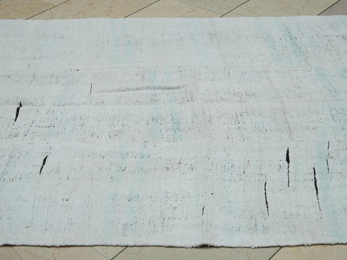 Scandinavian Style Hemp Kilim Rug, Blue Gray Stripe Turkish Flat-weave Rugs (4.5x8 ft)
