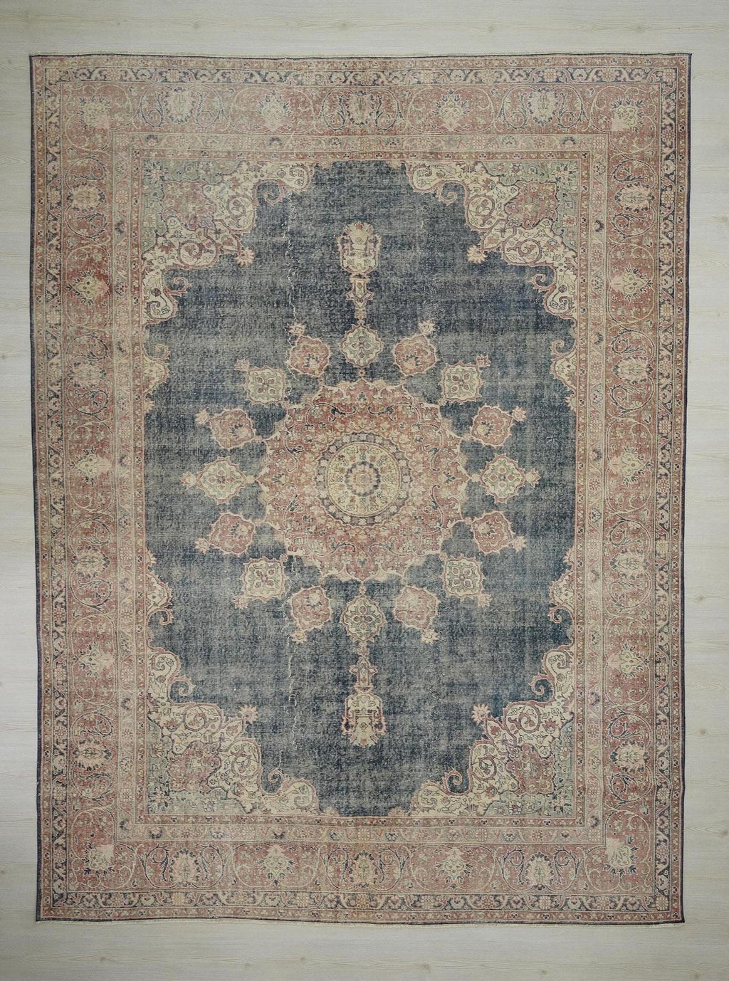Oversize Vintage Turkish Oushak Rug: 9x12 Navy Blue Handwoven Wool Carpet Rugs.