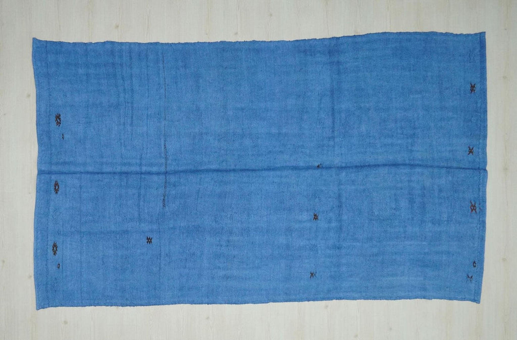 Overdye Blue Turkish Hemp Kilim Rug,5.8"x9.8" Feet,