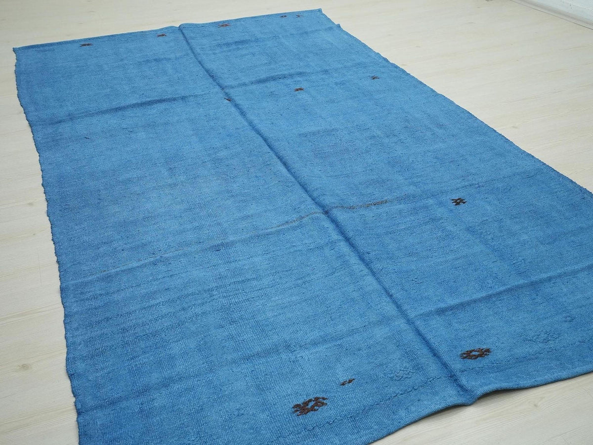 Overdye Blue Turkish Hemp Kilim Rug,5.8"x9.8" Feet,