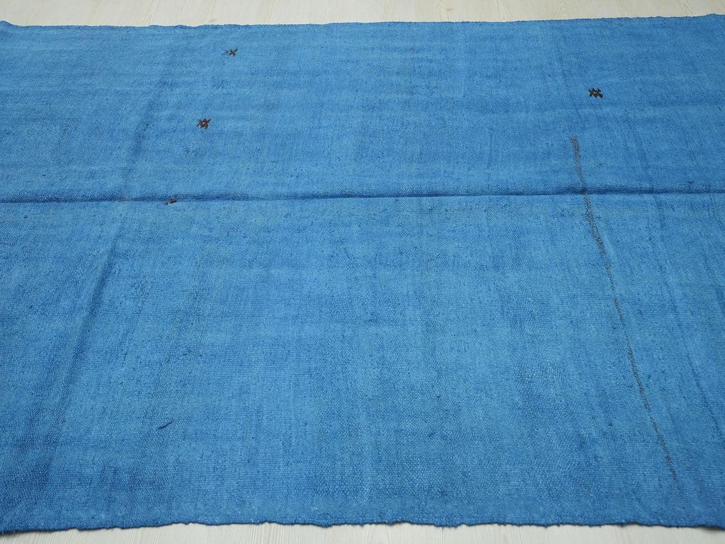 Overdye Blue Turkish Hemp Kilim Rug,5.8"x9.8" Feet,