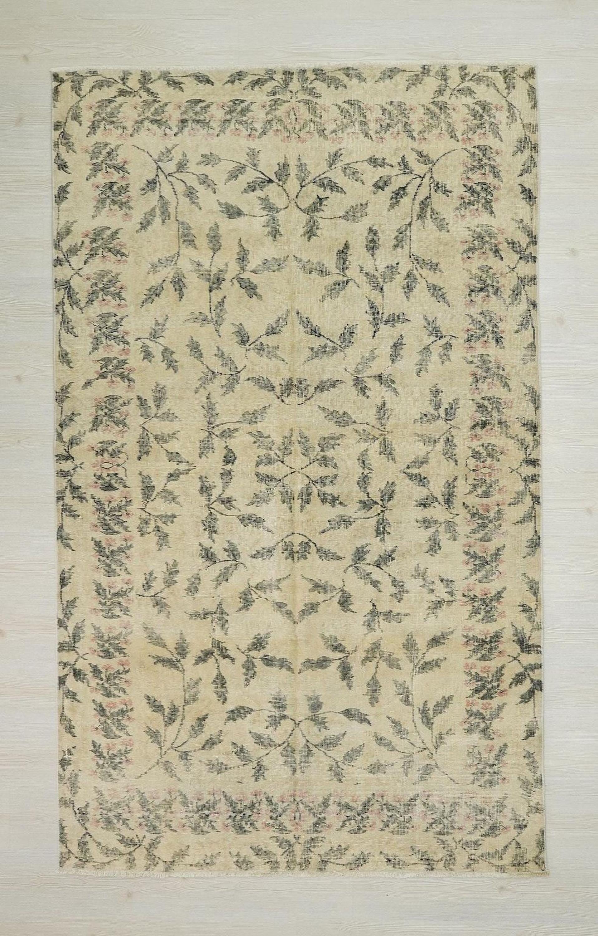 Small Vintage Oushak Rug: Handmade Turkish Wool Carpet Rugs,4.10 x 8 Feet.