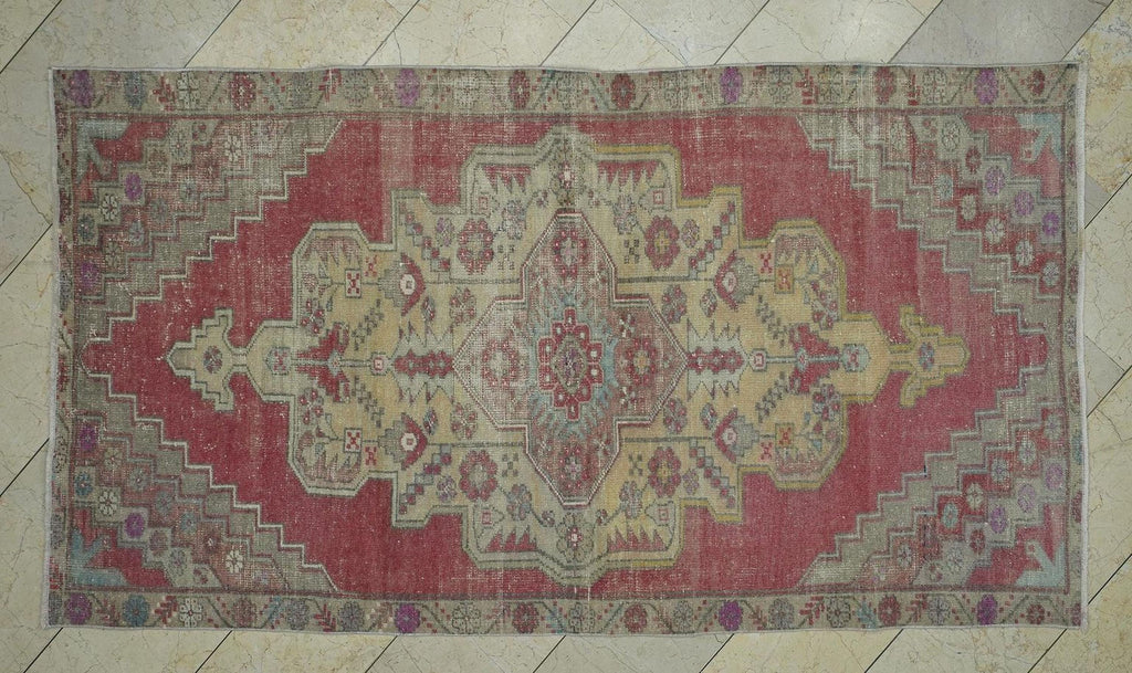 Turkish Vintage Wool Carpet Rug,4.4x8 Ft,Handmade Oushak Rugs.