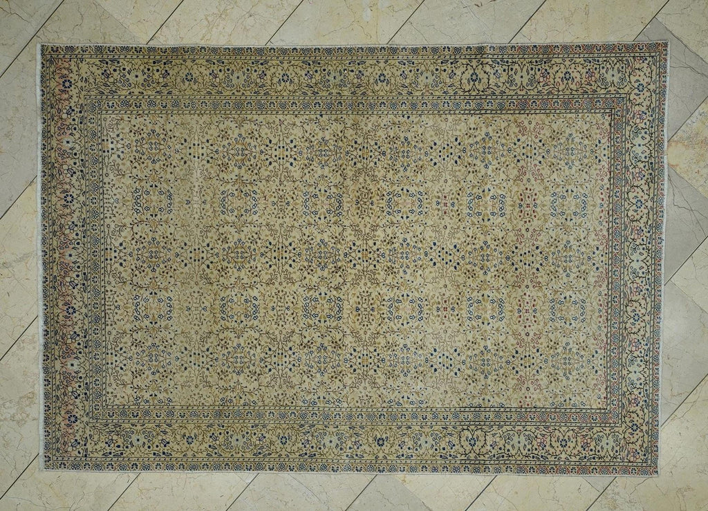 Seven Mountains Flower Pattern Wool & Cotton Rug,5x7 Primitive Handmade Turkish Carpet.