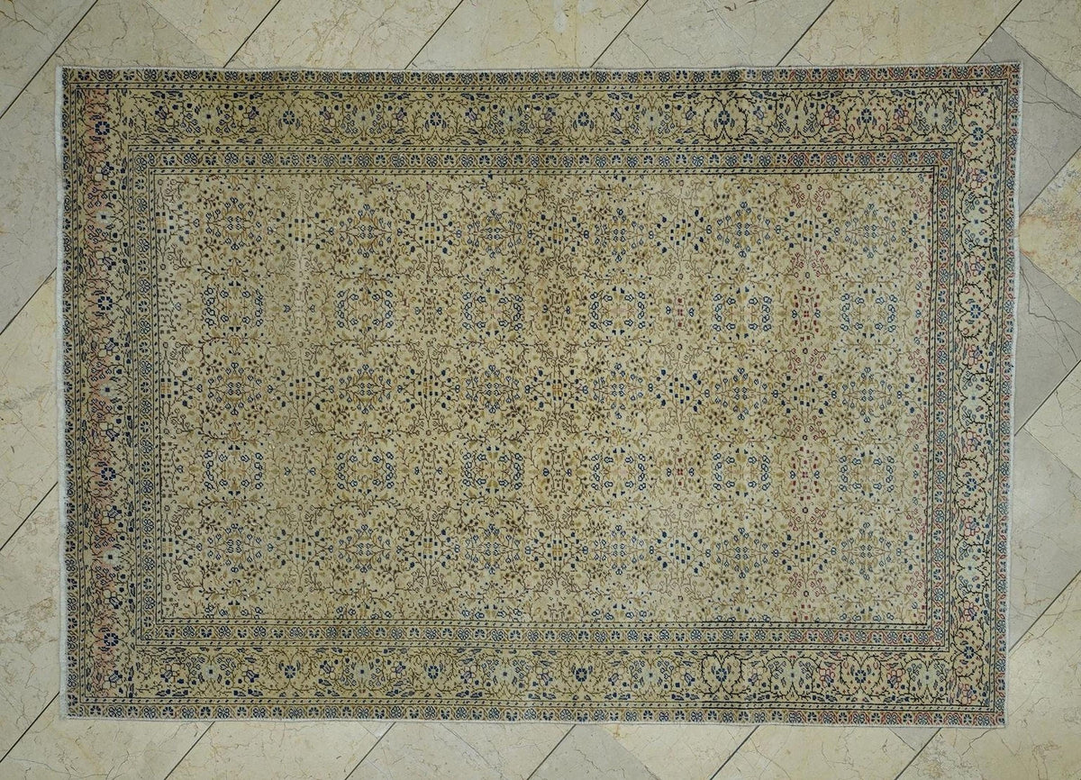 Seven Mountains Flower Pattern Wool & Cotton Rug,5x7 Primitive Handmade Turkish Carpet.