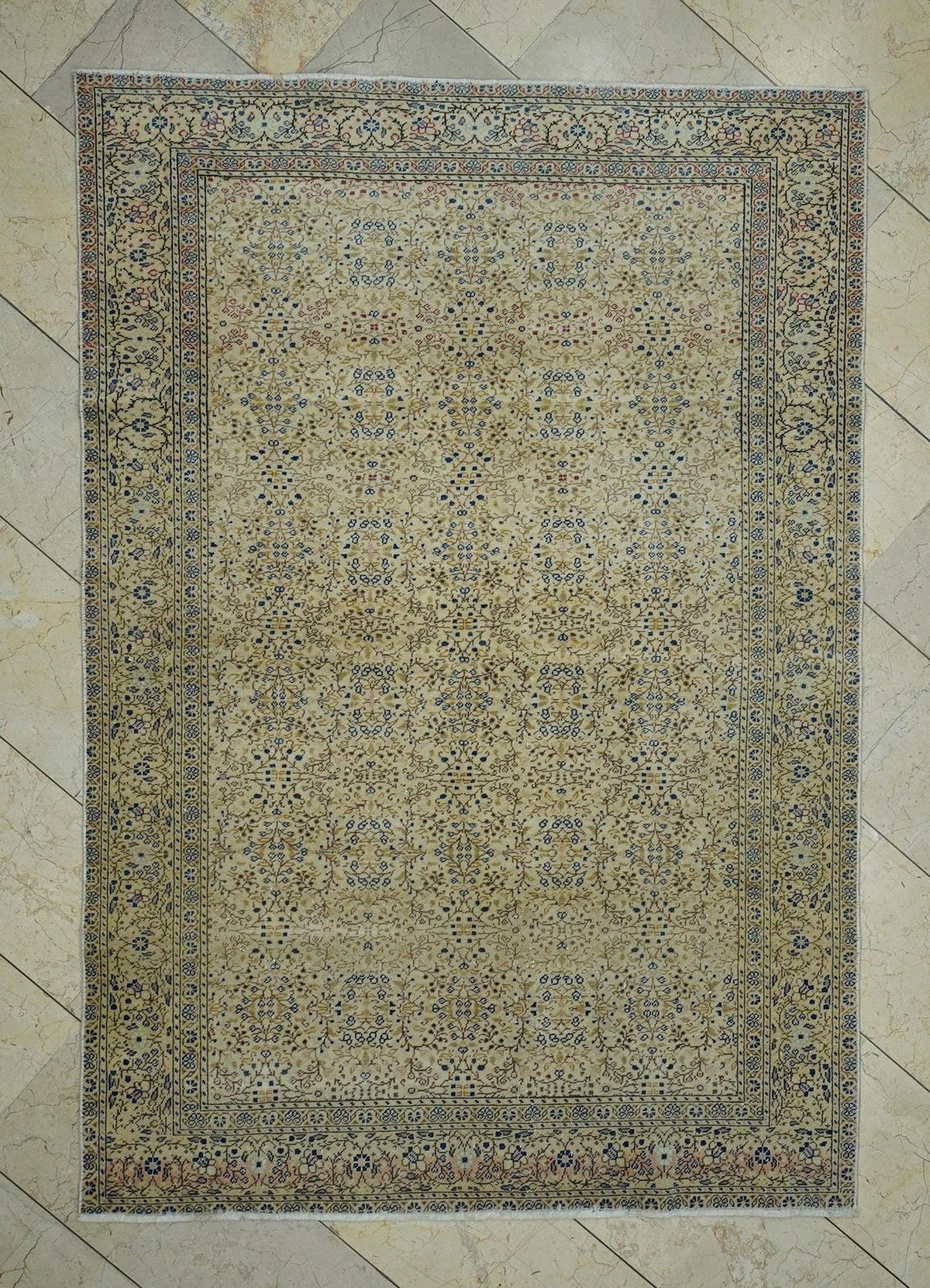 Seven Mountains Flower Pattern Wool & Cotton Rug,5x7 Primitive Handmade Turkish Carpet.
