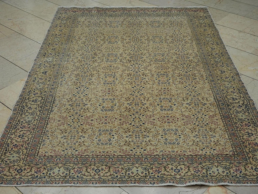 Seven Mountains Flower Pattern Wool & Cotton Rug,5x7 Primitive Handmade Turkish Carpet.