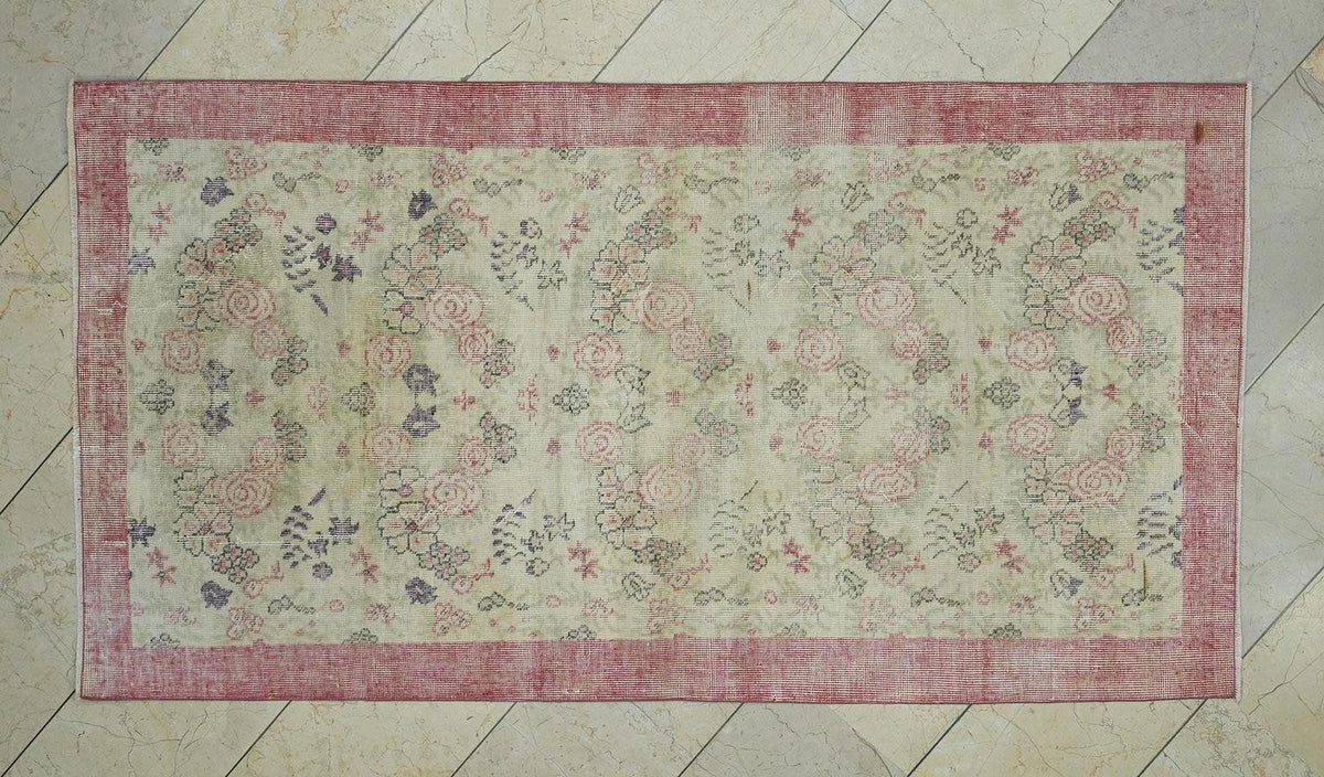 Floral One Of A Kind Vintage Oushak Rug,3.6x6.7 Ft.Small Size Winter Decor Rugs.