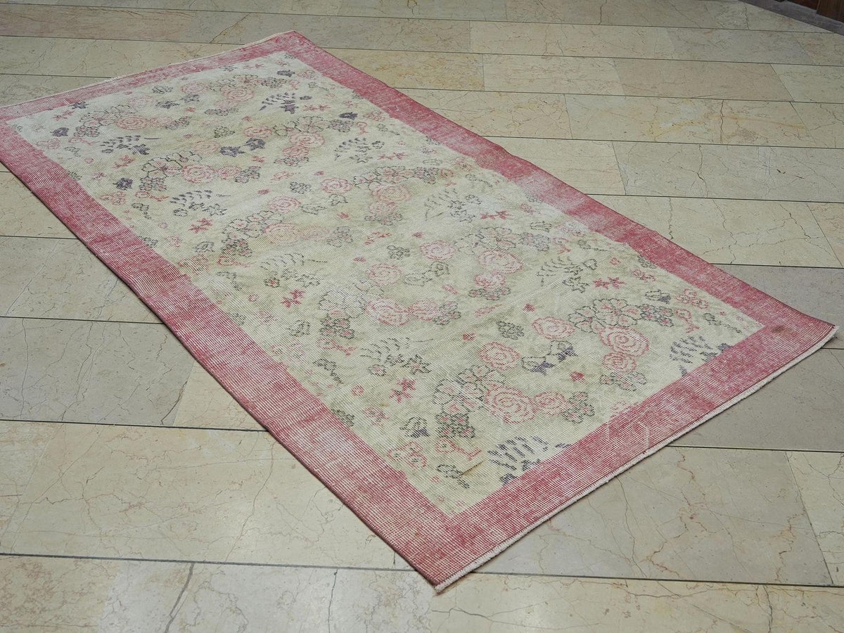 Floral One Of A Kind Vintage Oushak Rug,3.6x6.7 Ft.Small Size Winter Decor Rugs.