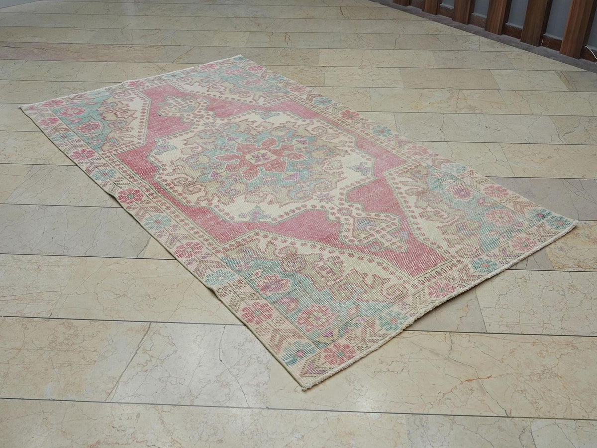 4x7 Sky Blue Vintage Oushak Rug: Home Living Decor Turkish Wool Carpet.