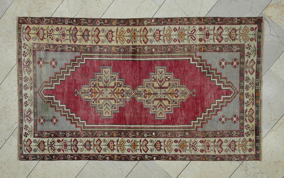 Small Size Vintage Oushak Rug: Mid-Century Modern Turkish Wool Carpet, 3.6 x 6.1 ft.