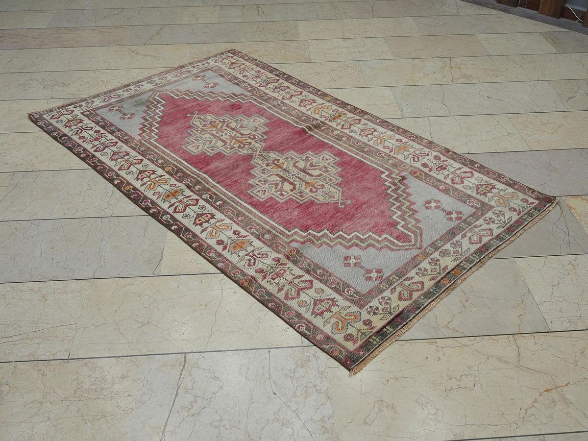 Small Size Vintage Oushak Rug: Mid-Century Modern Turkish Wool Carpet, 3.6 x 6.1 ft.