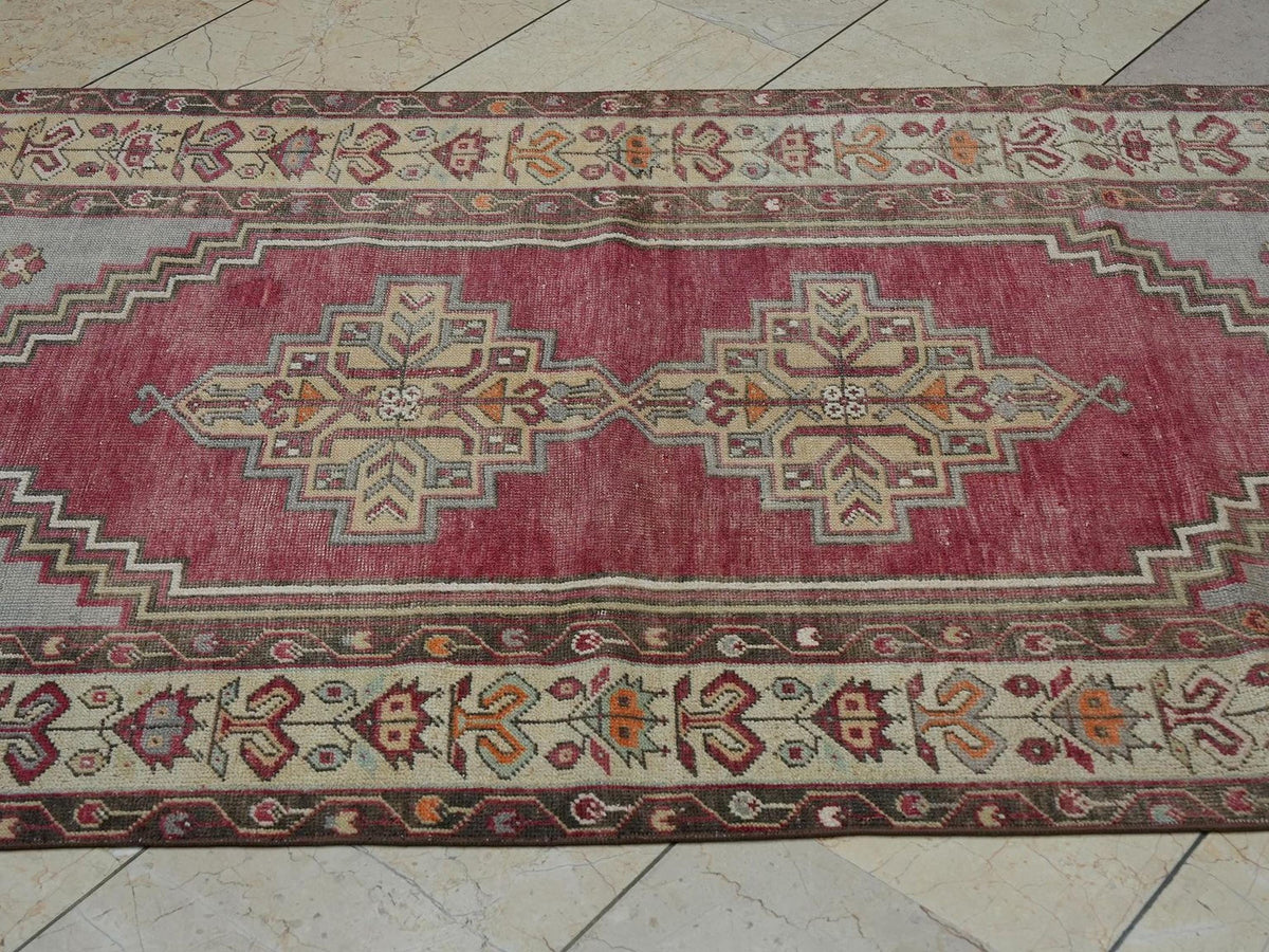 Small Size Vintage Oushak Rug: Mid-Century Modern Turkish Wool Carpet, 3.6 x 6.1 ft.