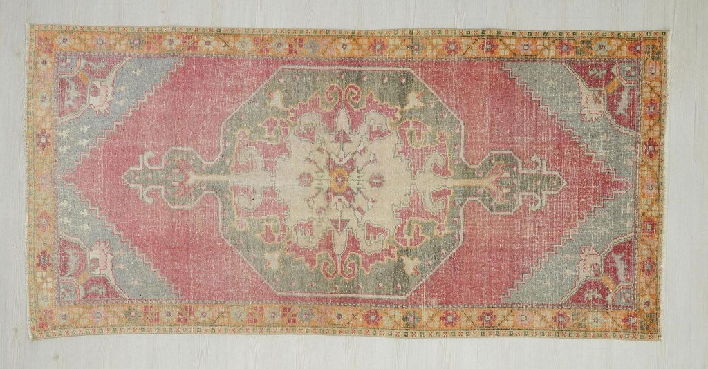Handmade Oushak Wool Rug (4x8): Pastel Ethnic Anatolian Carpet