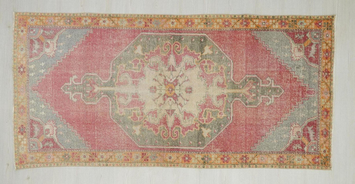 Handmade Oushak Wool Rug (4x8): Pastel Ethnic Anatolian Carpet