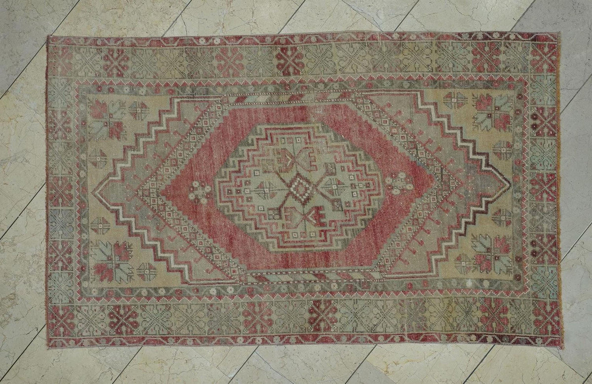 Antique Turkish Kirsehir Rug: Rare Pattern Wool Carpet, 3.5x5.7 ft