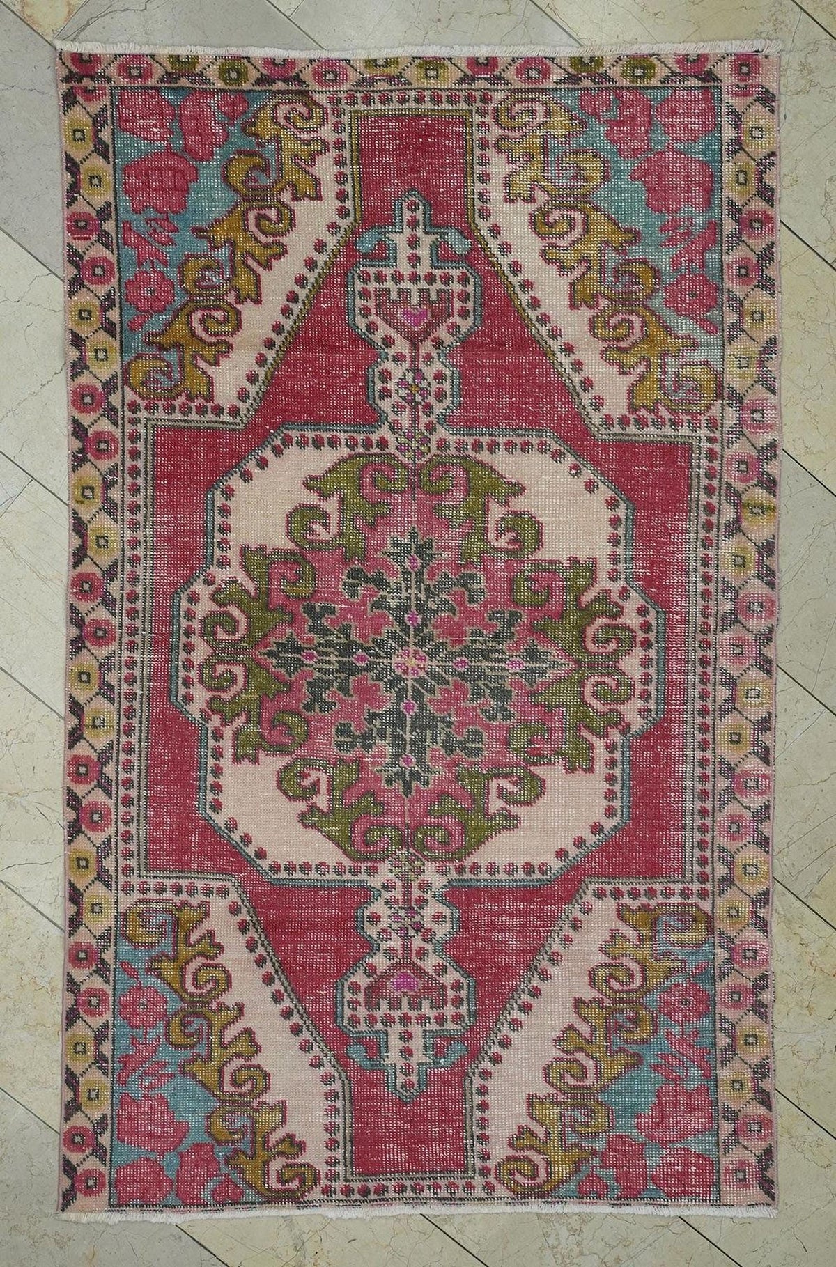 4x7 Mid Century Modern Blue Red Vintage Oushak Rug,Home Living Decor Wool Rugs.